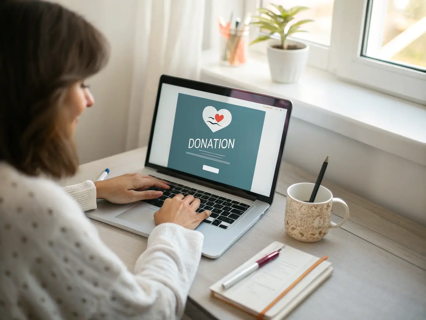 A person making a donation online to support the Conservatoire's conservation projects, highlighting the importance of financial contributions.